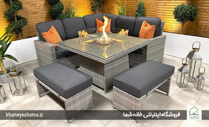 مبلمان باغی مناسب برای سه کنج